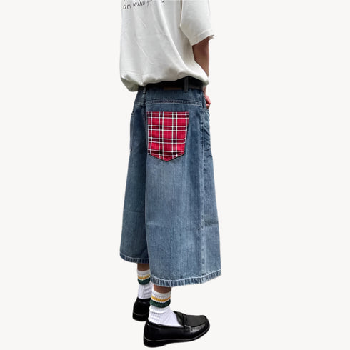 Men's Y2K Baggy Vintage Blue Jorts – Wide Leg Denim Shorts